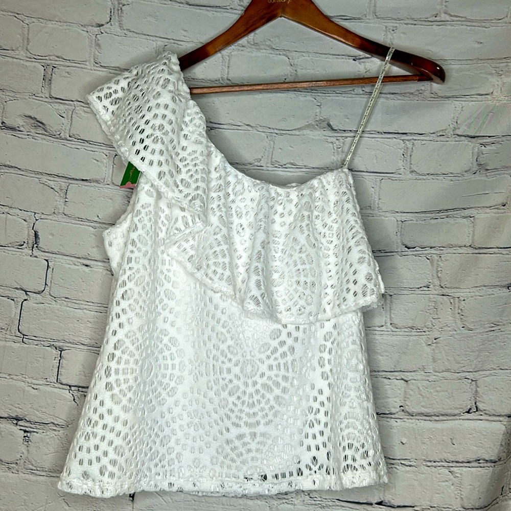 Lilly Pulitzer Sea Urchin Terry Lace White One Shoulder Top Size Small Brand New